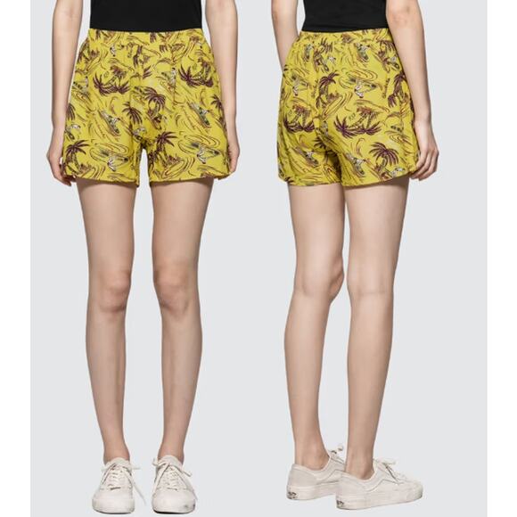 R13 Tropical Print Pull On High Waisted Boxer Shorts Yellow Surfer Women's XS - Picture 1 of 5